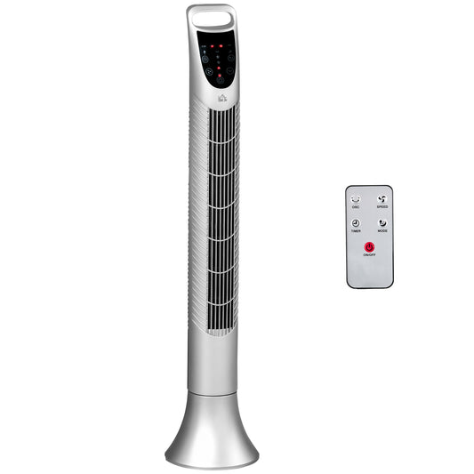 Oscillating Three Speed Tower Fan With Timer & Remote Control Silver by Homcom