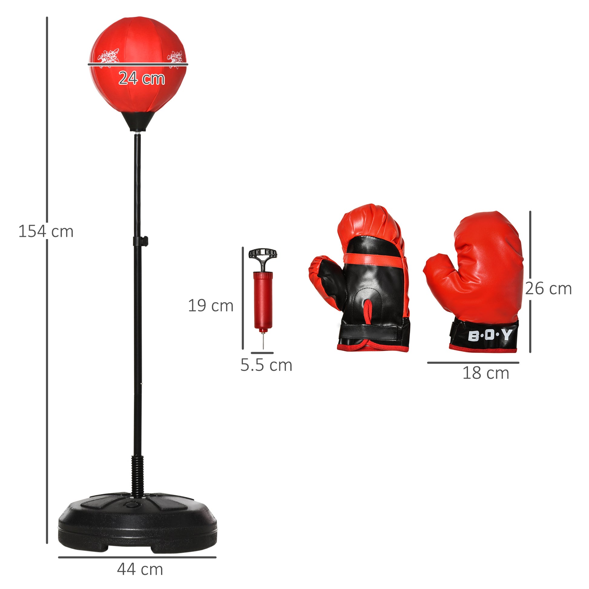 Homcom Free Standing Punching Ball Speed Boxing Bag with Gloves and Inflator for Kids