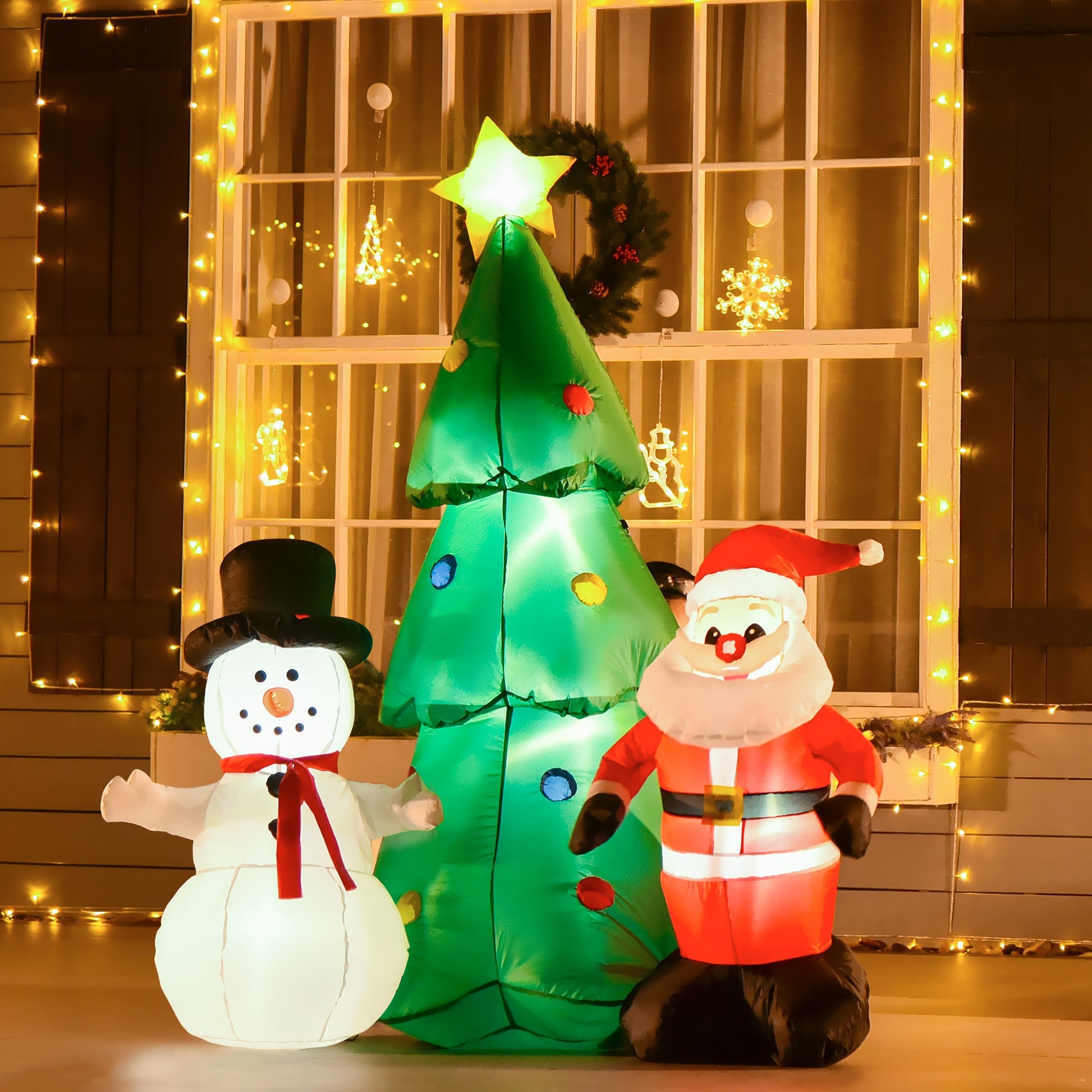 Homcom 6ft Christmas Inflatable Tree Snowmen Santa Claus Outdoor Decoration for Garden