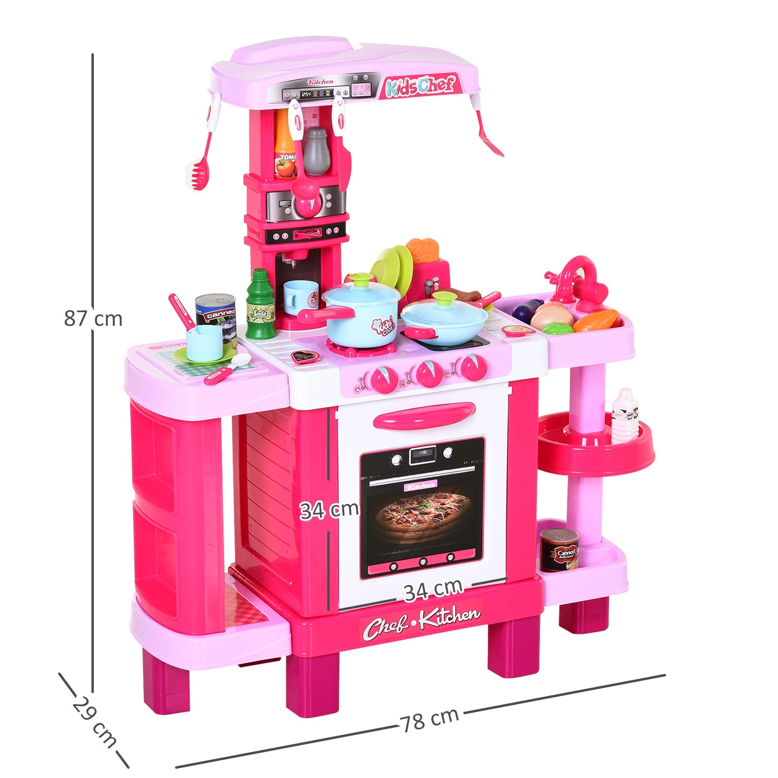 Homcom Kids 38-Piece Plastic Kitchen Play Set w/ Light & Sound Effects Pink