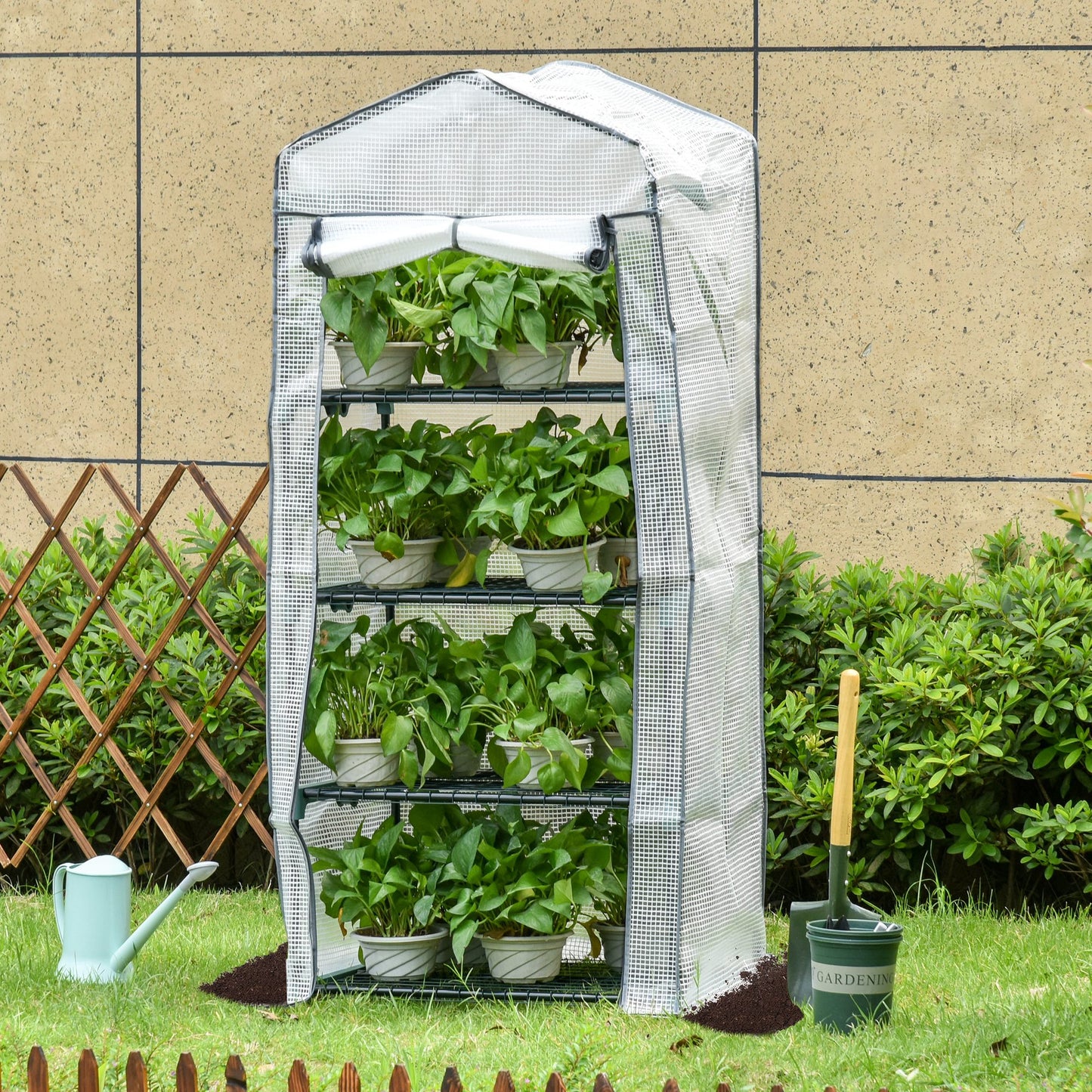 Outsunny 4 Tiers Portable Mini Greenhouse Plant Grow Shed Green House Metal Frame Pe Cover 160H X 70L X 50W cm White