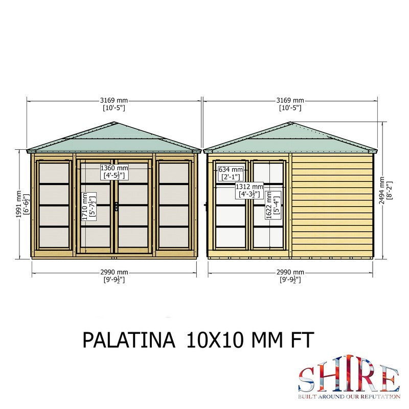 Shire Palatina 10' 4" x 10' 4" Pyramid Hip Summerhouse - Premium Dip Treated Shiplap