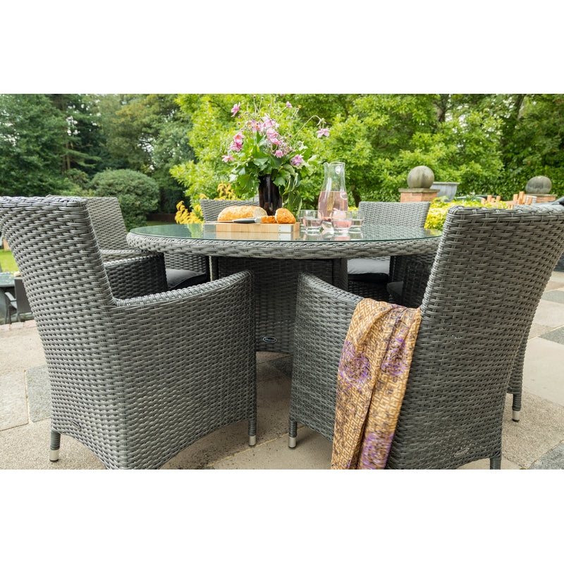 Paris Rattan Garden Patio Dining Set by Royalcraft - 4 Seats Grey Cushions - Croft Home & Garden