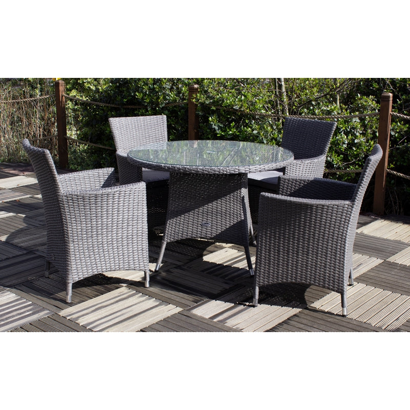 Paris Rattan Garden Patio Dining Set by Royalcraft - 4 Seats Grey Cushions - Croft Home & Garden