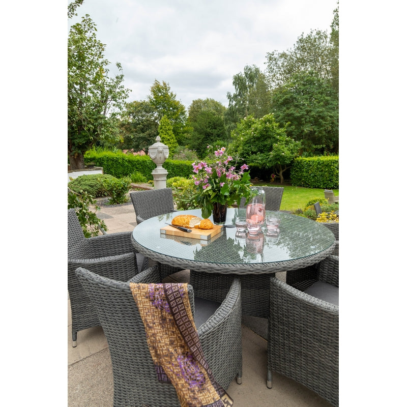 Paris Rattan Garden Patio Dining Set by Royalcraft - 4 Seats Grey Cushions - Croft Home & Garden