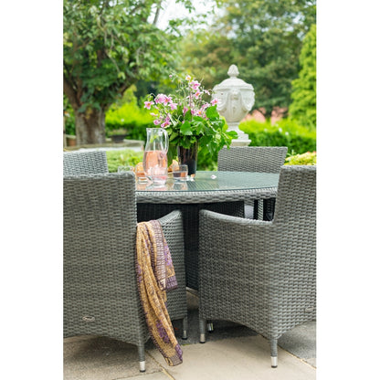 Paris Rattan Garden Patio Dining Set by Royalcraft - 4 Seats Grey Cushions - Croft Home & Garden