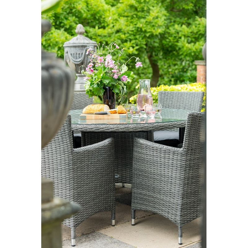 Paris Rattan Garden Patio Dining Set by Royalcraft - 4 Seats Grey Cushions - Croft Home & Garden