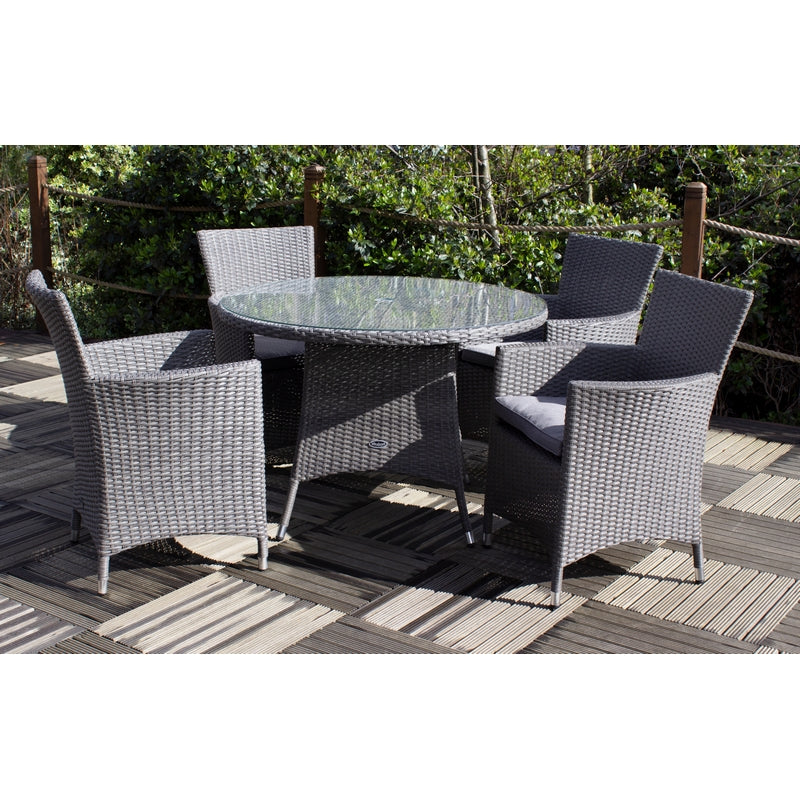 Paris Rattan Garden Patio Dining Set by Royalcraft - 4 Seats Grey Cushions - Croft Home & Garden