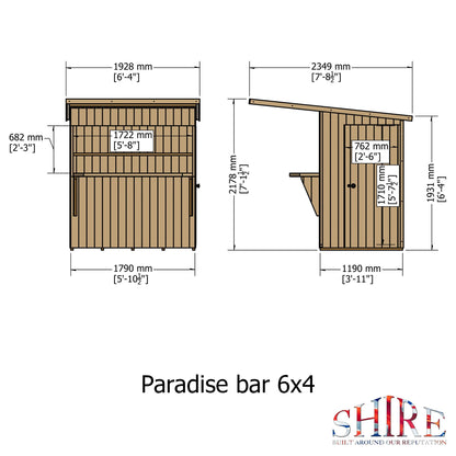 Shire Paradise 6' 3" x 7' 8" Pent Garden Bar - Premium Dip Treated Shiplap