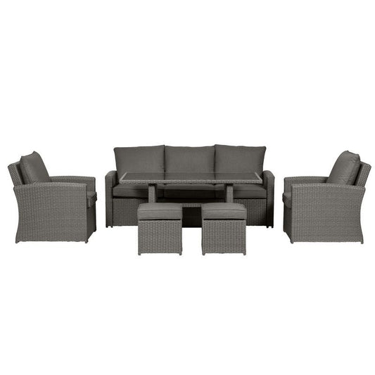 Paris Rattan Garden Patio Dining Set by Royalcraft - 5 Seats Grey Cushions - Croft Home & Garden