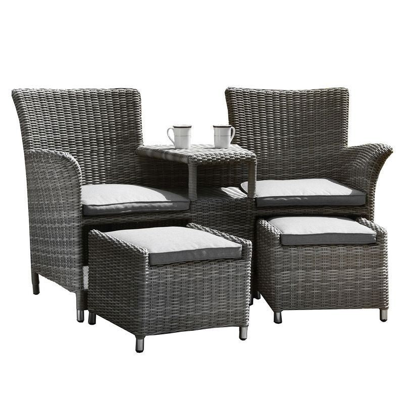 Paris Rattan Garden Patio Dining Set by Royalcraft - 2 Seats Grey Cushions