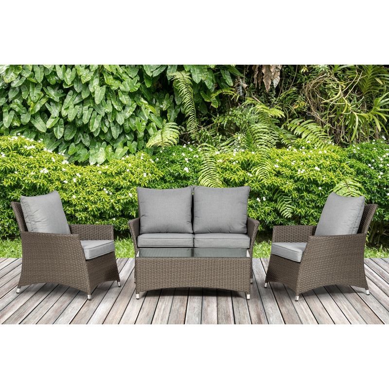 Paris Rattan Garden Patio Dining Set by Royalcraft - 4 Seats Grey Cushions - Croft Home & Garden