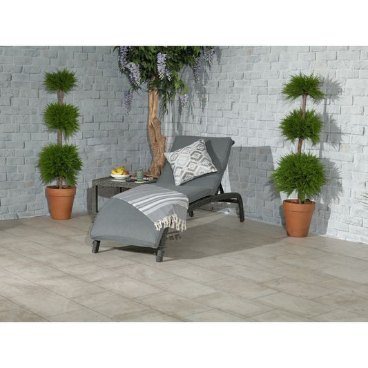 Paris Rattan Garden Patio Sun Lounger by Royalcraft with Grey Cushions