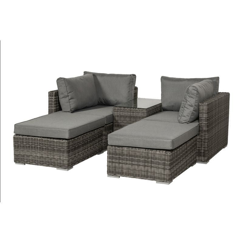 Paris Rattan Garden Sun Lounger Set by Royalcraft - 2 Seats Grey Cushions