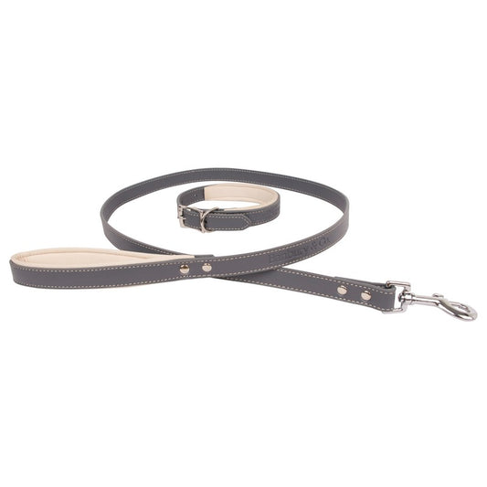 Medium Dog Collar and Lead Brown Faux Leather by Banbury