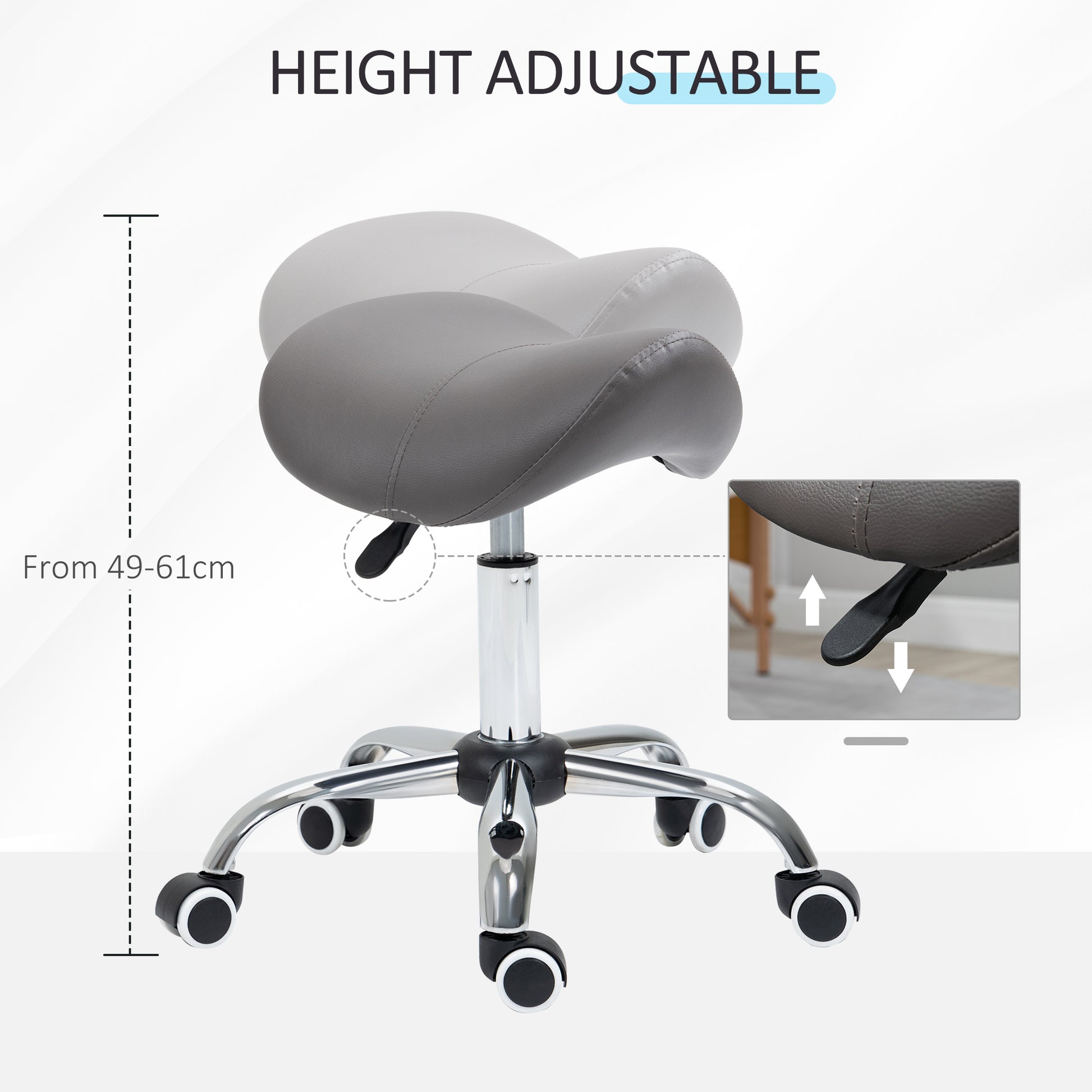 Homcom Cosmetic Stool 360° Rotate Height Adjustable Salon Massage Spa Chair Hydraulic Rolling Faux Leather Saddle Stool