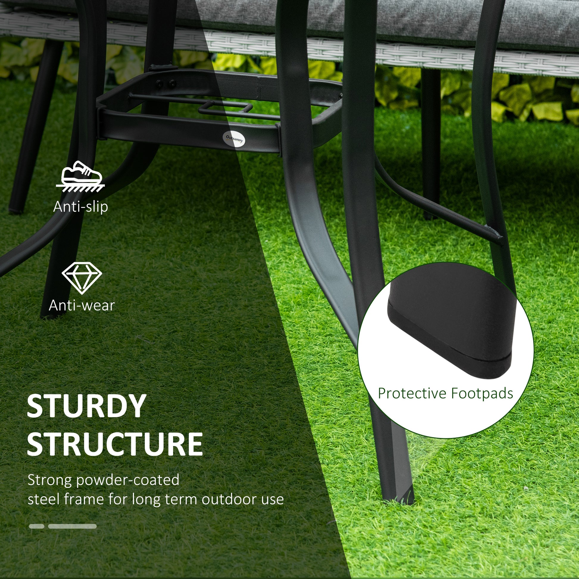 Outsunny 106cm Round Garden Dining Table with Parasol Hole Tempered Glass Top Steel Frame