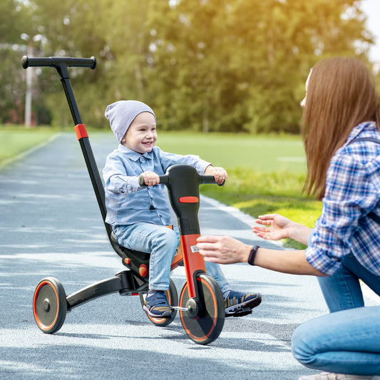 Homcom 4-In-1 Tricycle For Kids Baby Trike With Adjustable Push Handle Detachable Foot Rest For 18-60 Months Red