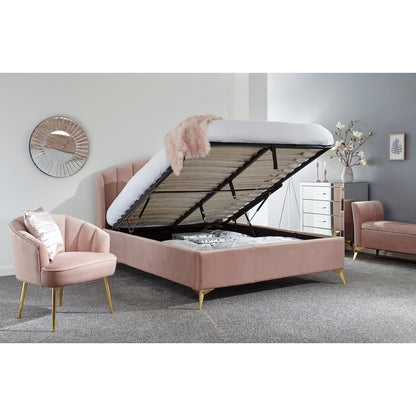 Pettine Double Ottoman Bed Wood & Fabric Pink 5 x 7ft