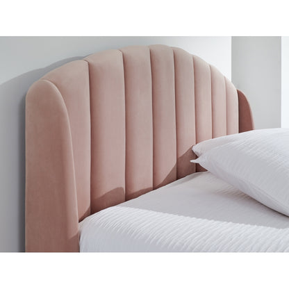 Pettine Double Ottoman Bed Wood & Fabric Pink 5 x 7ft