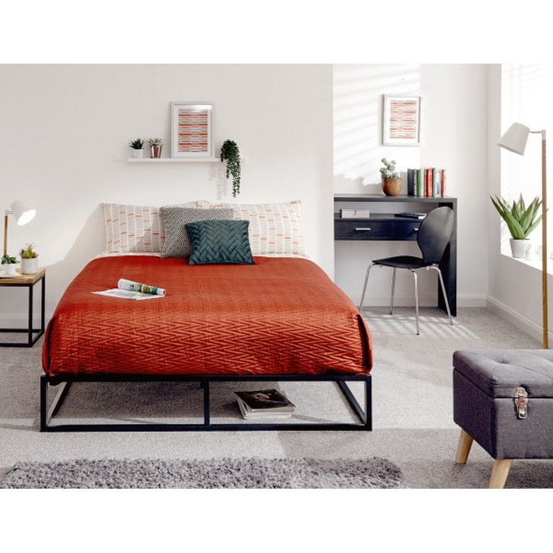 Platform Double Bed Metal Black 4 x 6ft