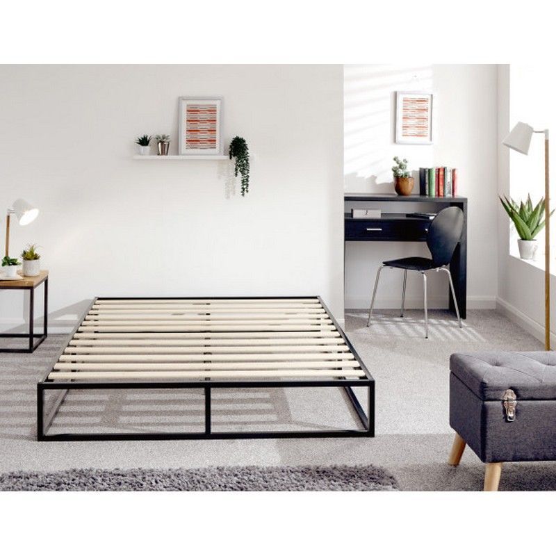 Platform Double Bed Metal Black 4 x 6ft