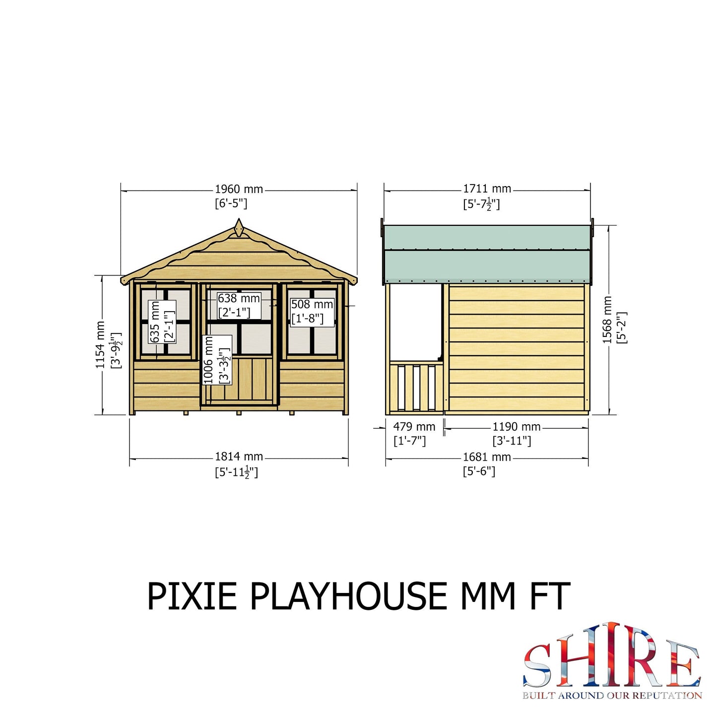 Shire Pixie 5' 10" x 5' 6" Apex Children's Playhouse - Premium Dip Treated Shiplap