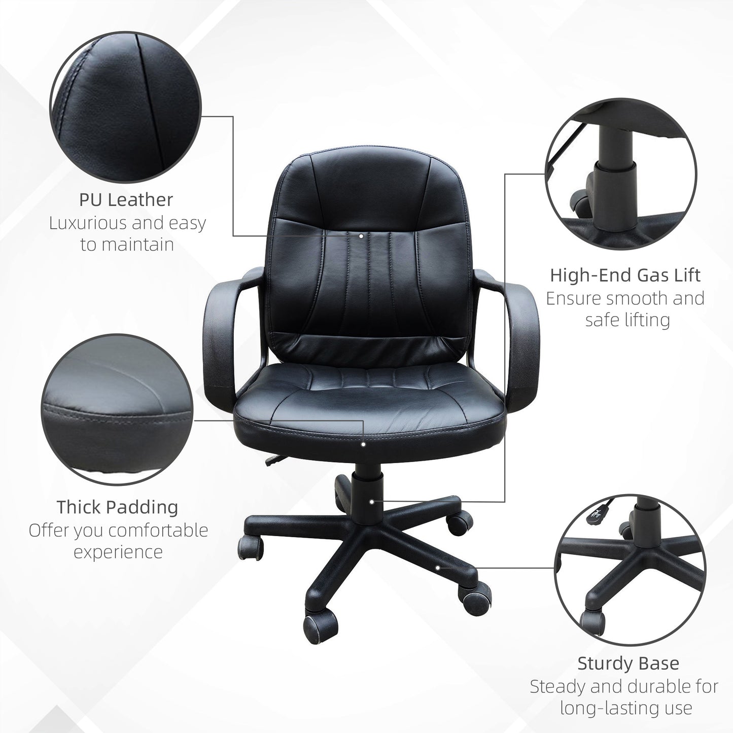 Homcom Pu Leather 360 Swivel Home Office Chair With Armrest Black