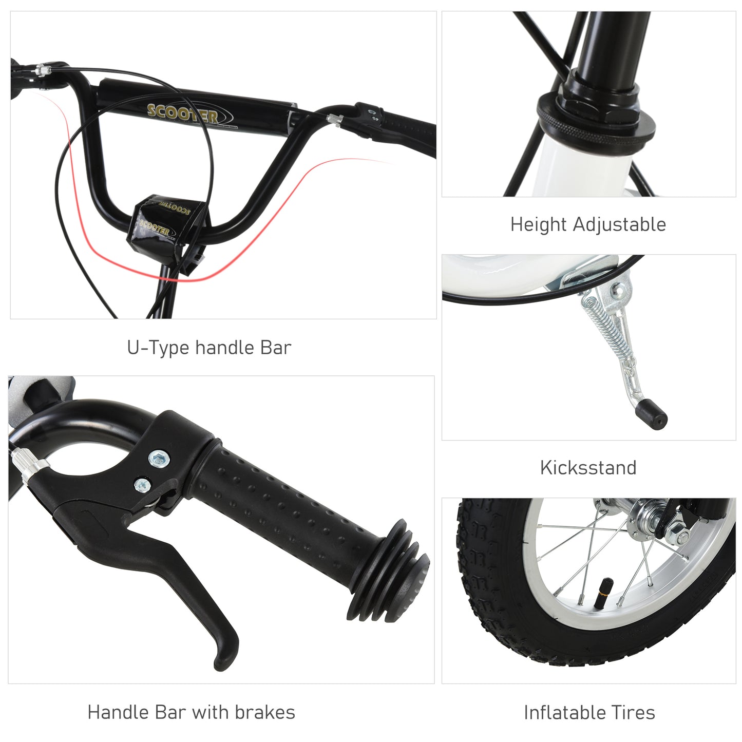 Homcom Dual Brakes 12" Metal frame Kick Scooter adjustable black