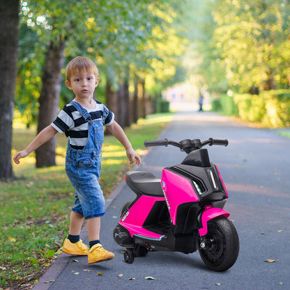 Homcom 6V Kids Electric Motorbike Ride On Toy w/ Music Headlights Safety Training Wheels for Girls Boy 2-4 Years Pink