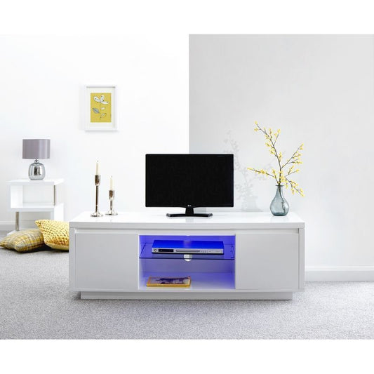 Polar TV Unit White 2 Shelves 2 Doors