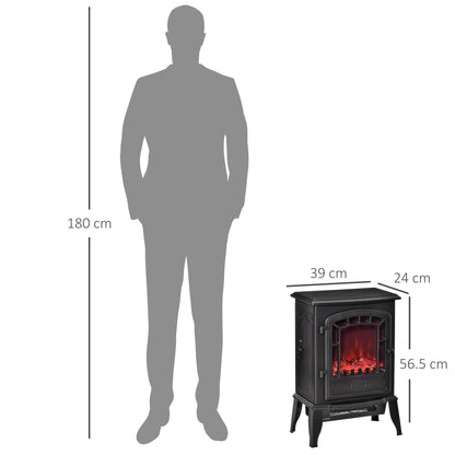 Homcom Freestanding Electric Fireplace Stove W/Realistic Flame Effect 1000W/2000W-Black