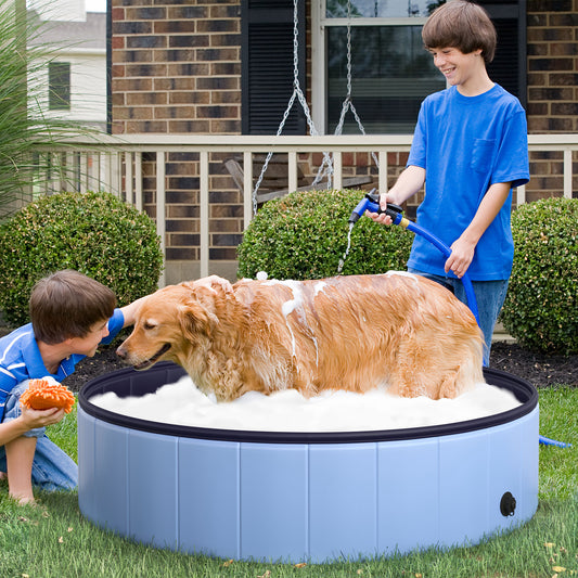 Pawhut Foldable Dog Paddling Pool Pet Cat Swimming Pool Indoor/Outdoor Collapsible Summer Bathing Tub Shower Tub Puppy Washer (?120  30H cm