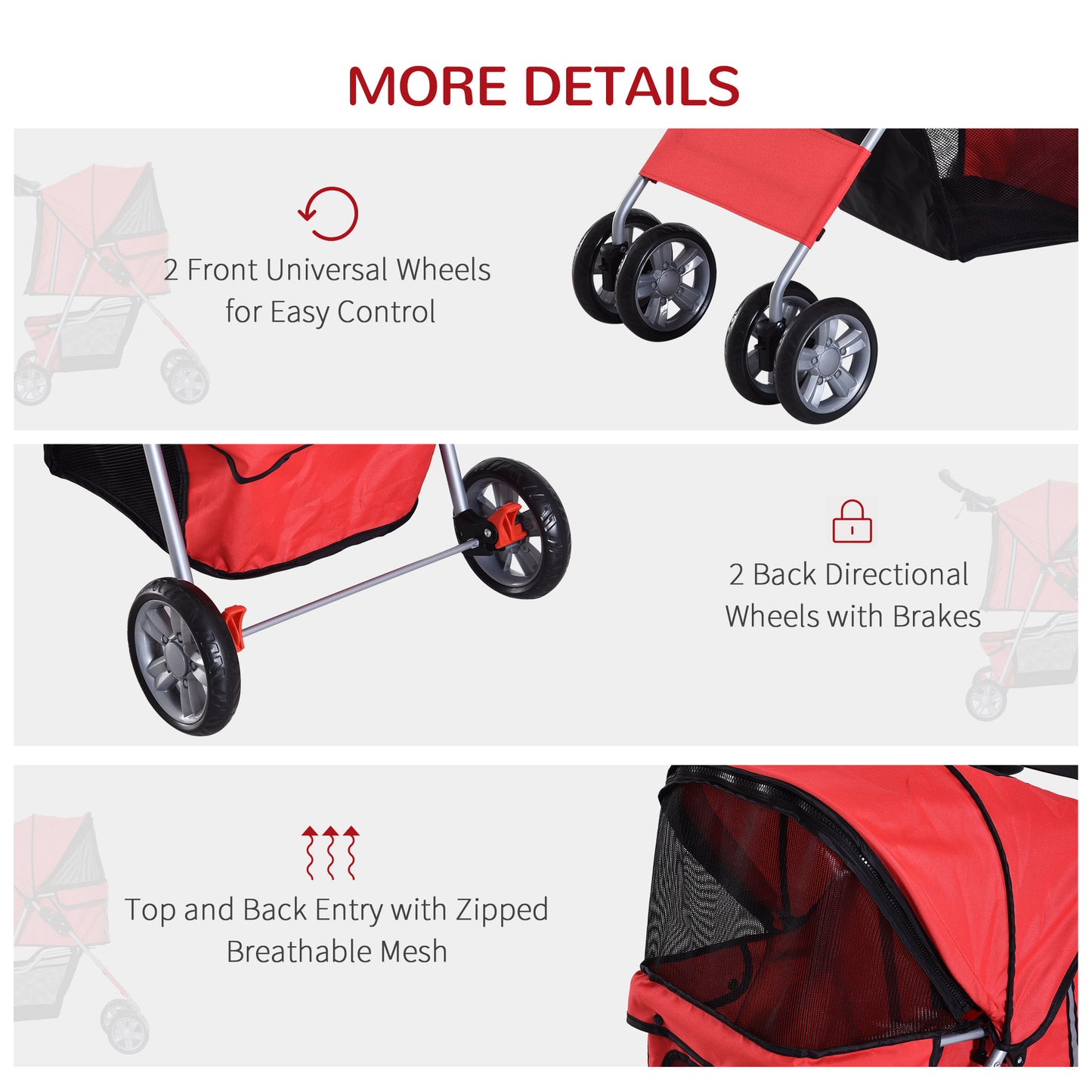 PawHut Dog Stroller Pushchair Pet 600D Oxford Cloth Pram Red - Suitable for Small Pets