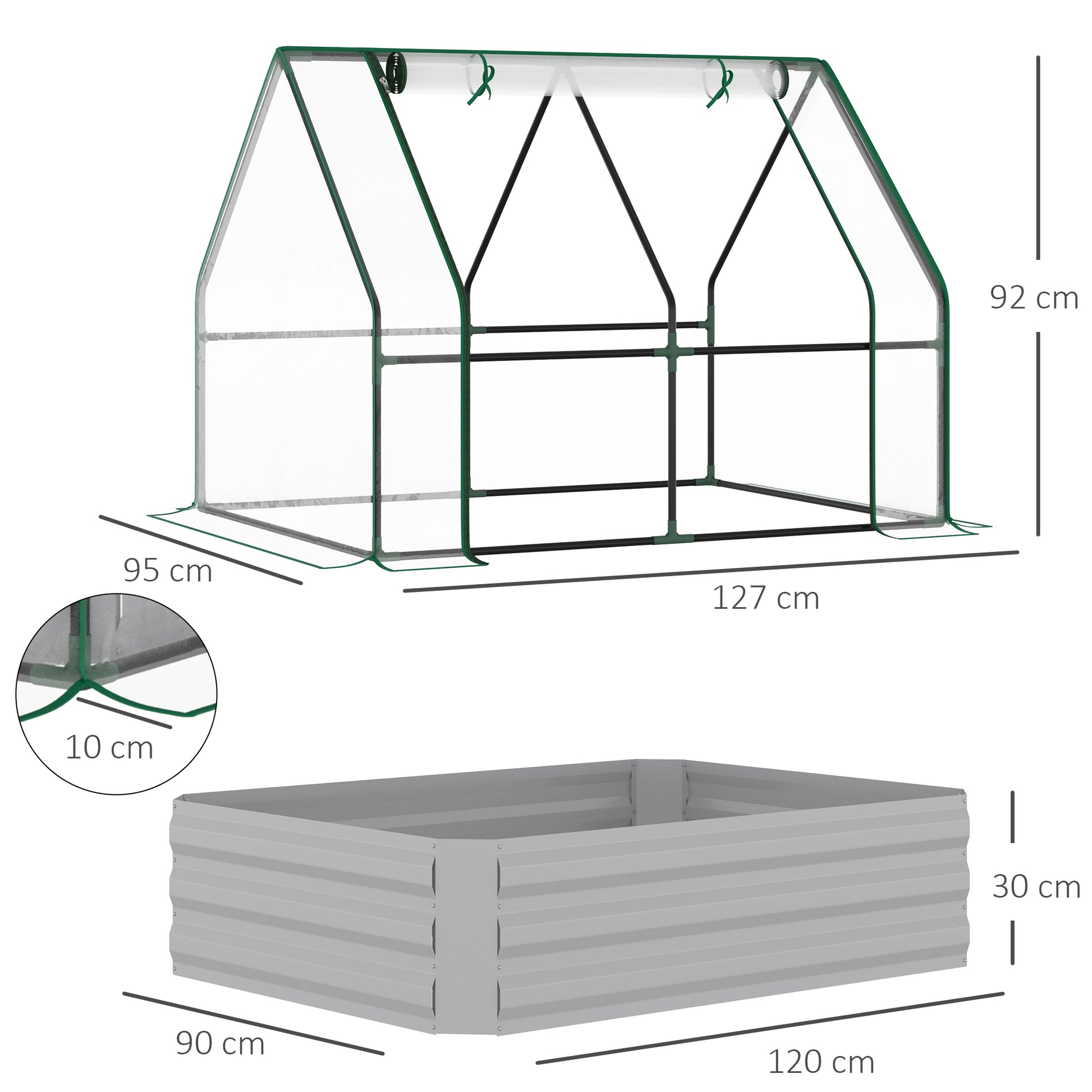 Outsunny Steel Raised Garden Planter Box Kit with Greenhouse