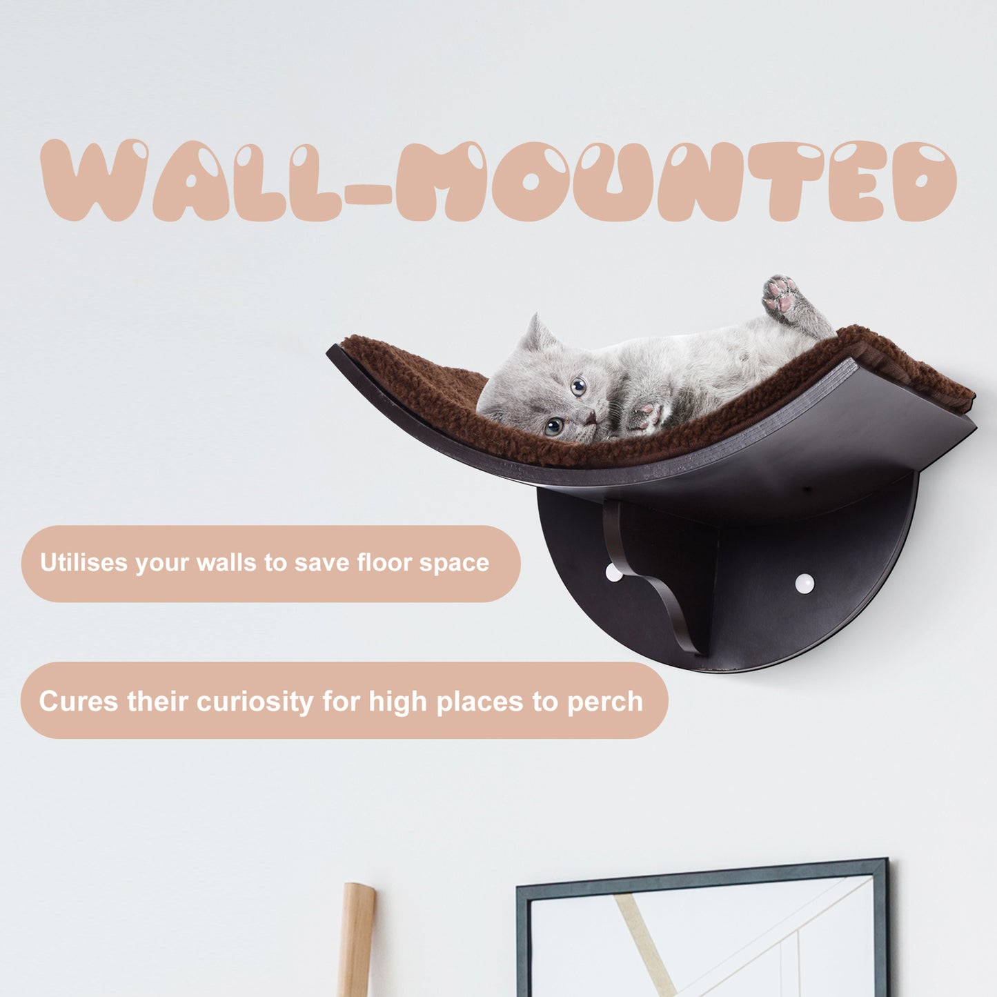 PawHut Wood Cat Shelves Wall-Mounted Shelter Curved Kitten Bed Cat Perch Climber Cat Furniture 41 x 28 x 21cm Brown