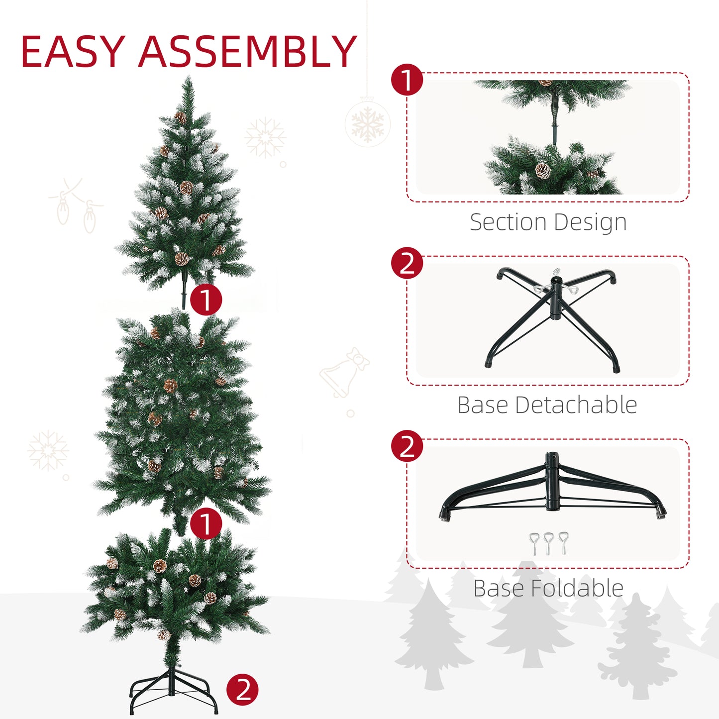 Homcom 6 Ft Snow Artificial Christmas Tree with Realistic Branches