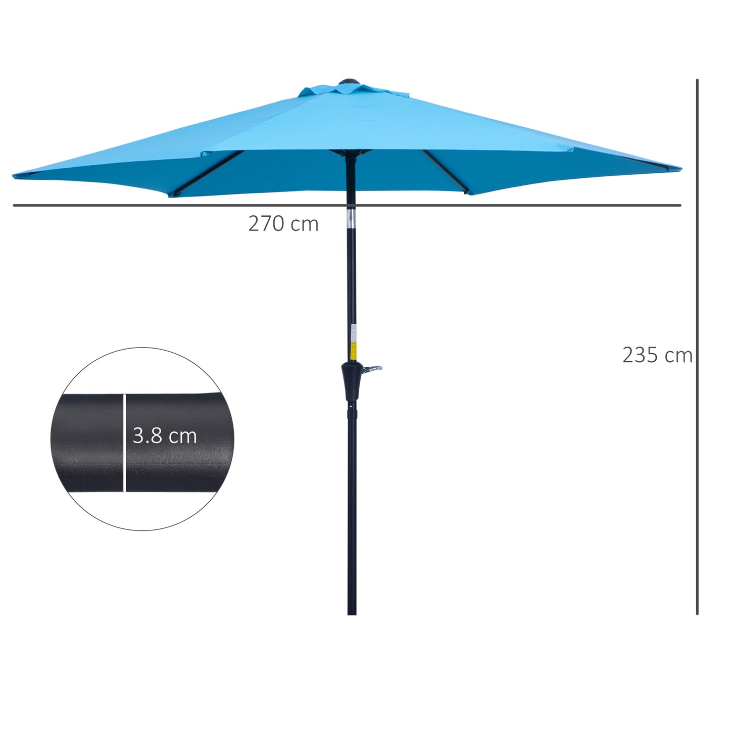 Outsunny 2.7M Garden Parasol Umbrella with Tilt and Crank