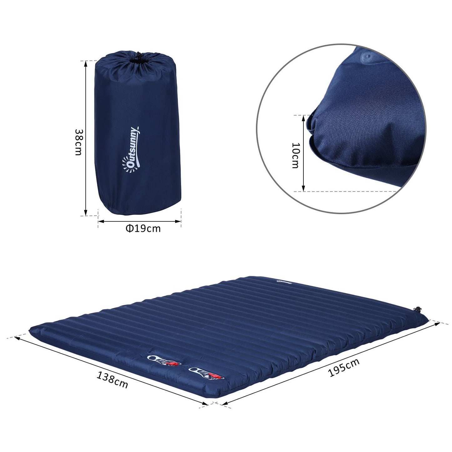 Outsunny 2 Person Camping Inflating Sleeping Mat Inflatable Mattress Ultralight Folding Bed Portable Air Bed for Outdoor Backpacking Hiking Travel - Blue