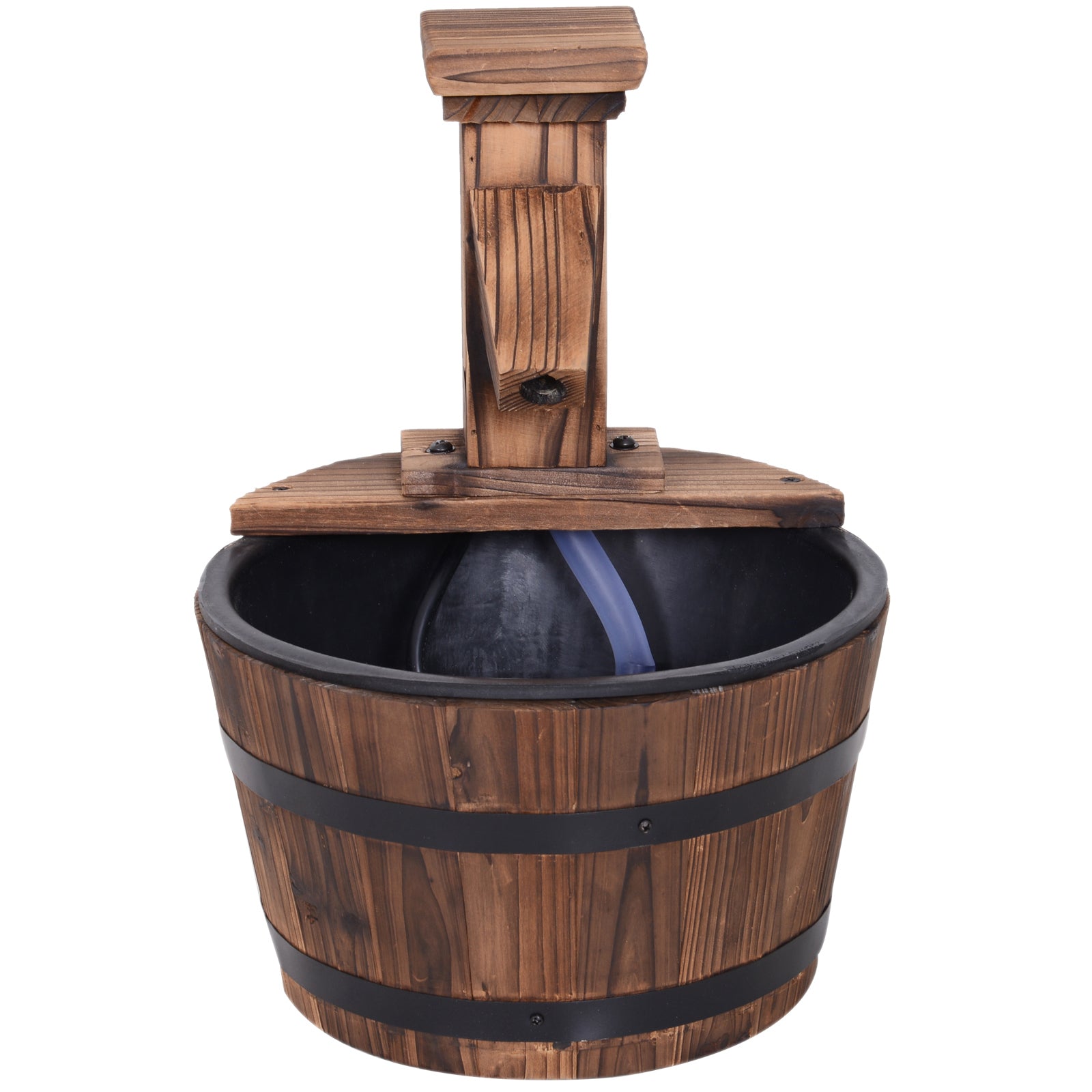 Outsunny Wood Barrel Patio Water Fountain Garden Decorative Ornament Water Feature with Electric Pump