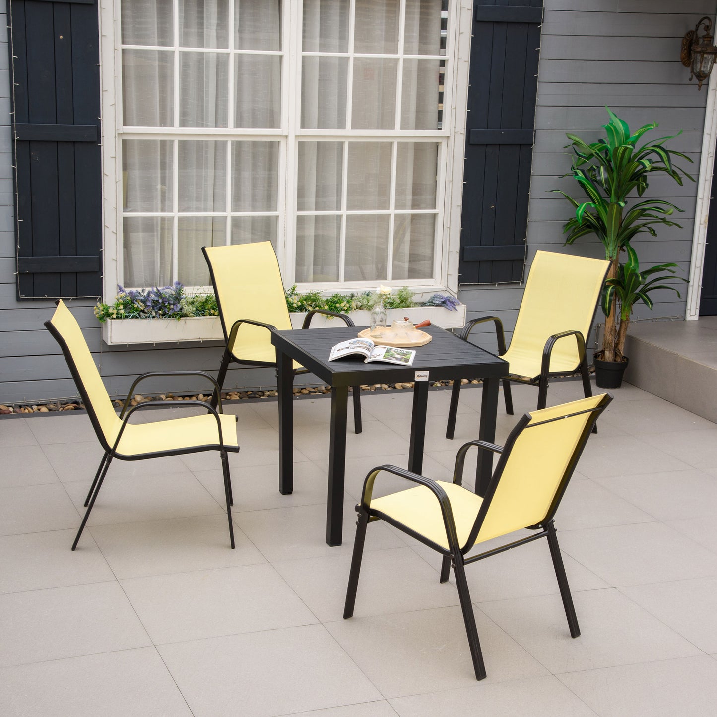 Outsunny Set of 4 Garden Dining Chair Set Stackable Outdoor Patio Furniture Set with High Back and Armrest