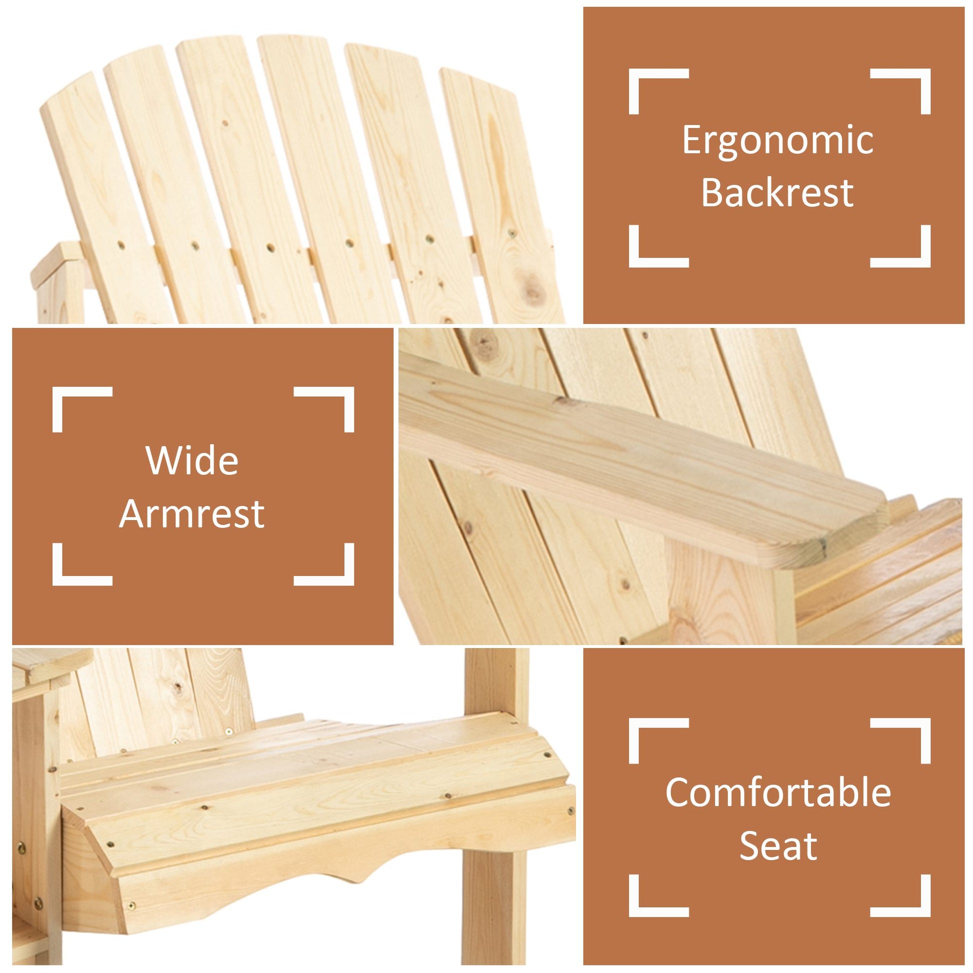 Outsunny Wooden Outdoor Double Adirondack Chairs Loveseat w/ Center Table and Umbrella Hole