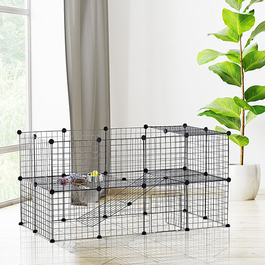 PawHut DIY Pet Playpen Metal Wire Fence Indoor Outdoor Guinea Pig Rabbit Small Animals Cage 36 Panel Enclosure Black