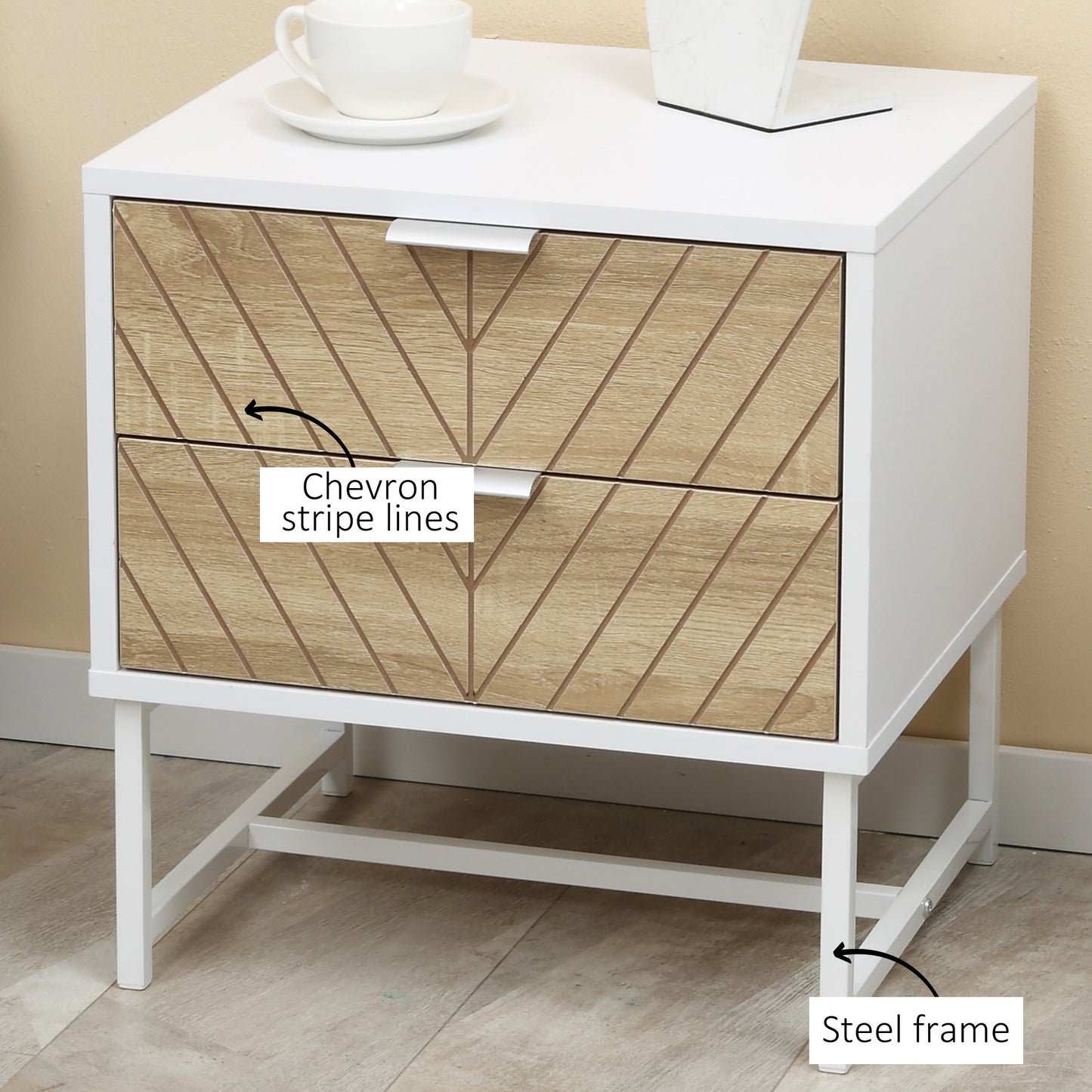 Homcom Modern Bedside Table With 2 Drawers Sofa Side Table For Bedroom White And Oak