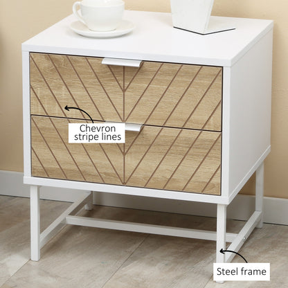 Homcom Modern Bedside Table With 2 Drawers Sofa Side Table For Bedroom White And Oak