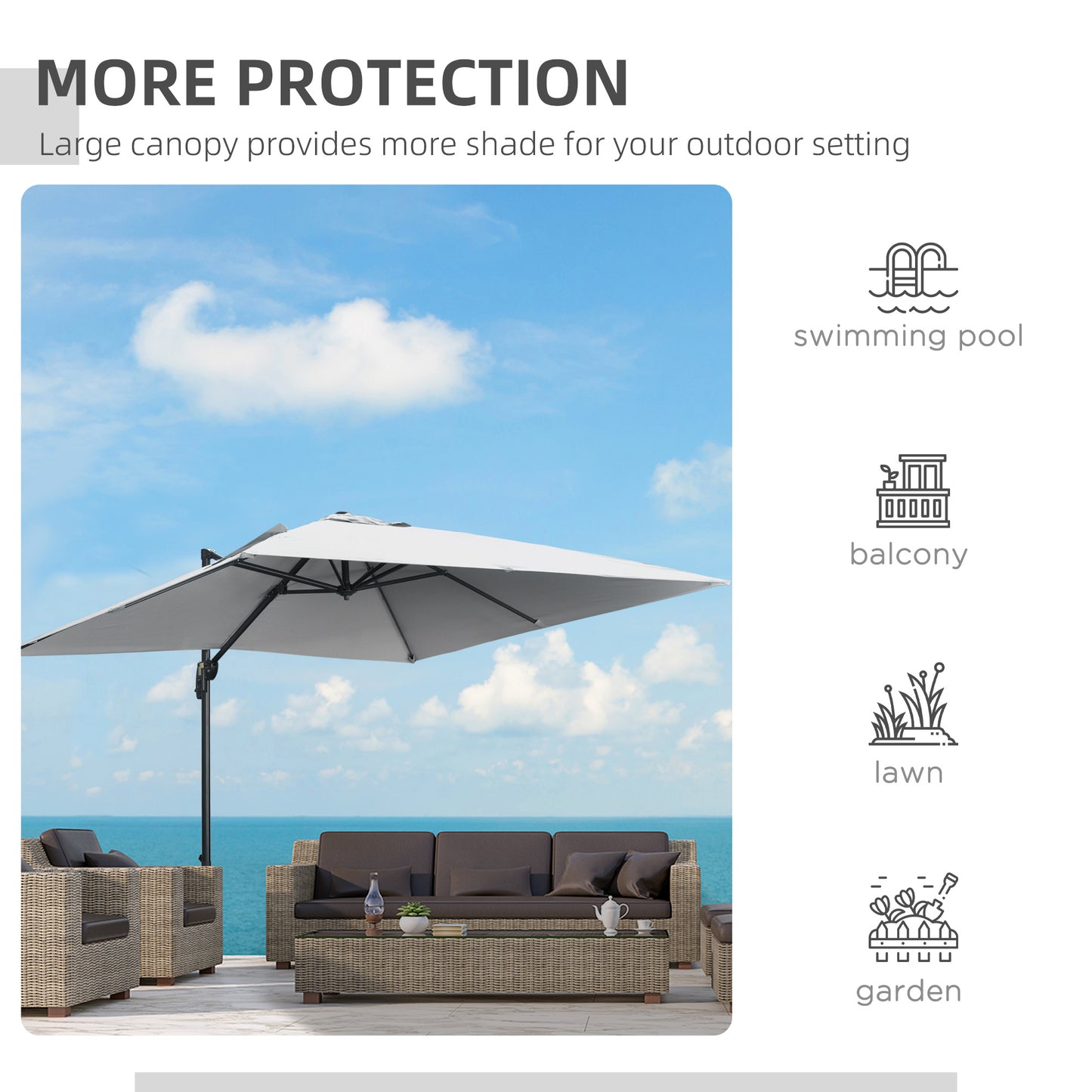 Outsunny 2.7m Square Overhanging Cantilever Umbrella