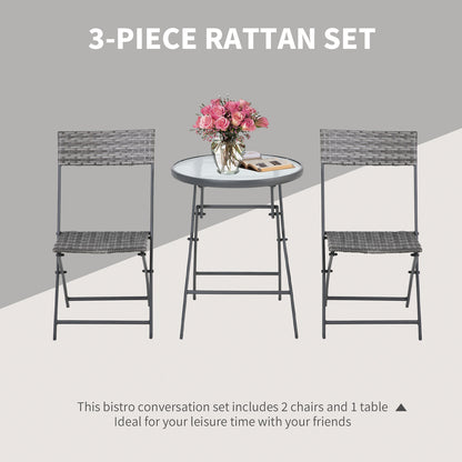 Outsunny 3 Pieces Outdoor PE Rattan Bistro Set