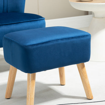 Homcom Velvet-Feel Tub Chair and Footstool - Blue