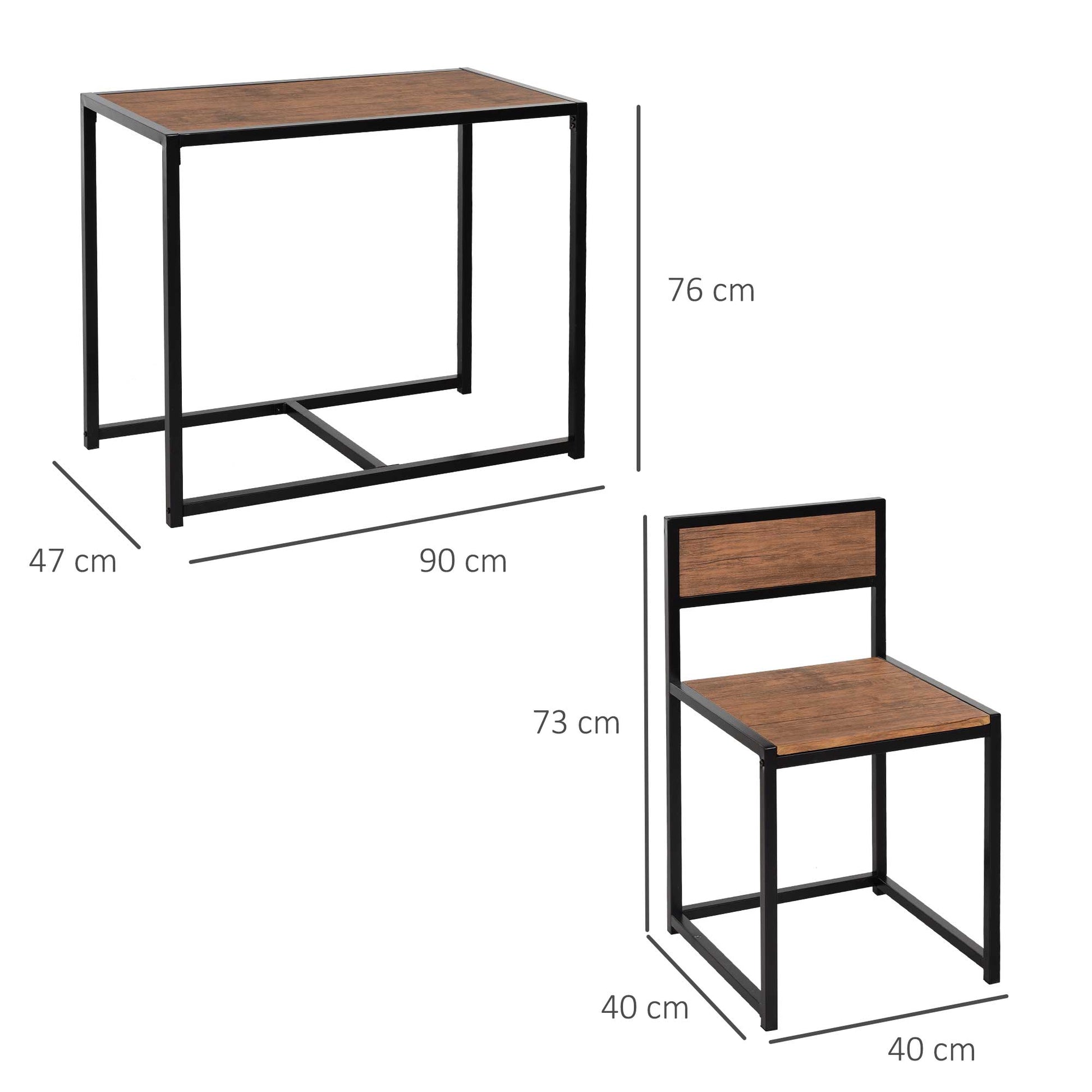 Homcom 3 Pcs Table Stool Set Industrial Design W/ Steel Frame Medium-Density Fibreboard Panels Living Room Bar Modern Furniture