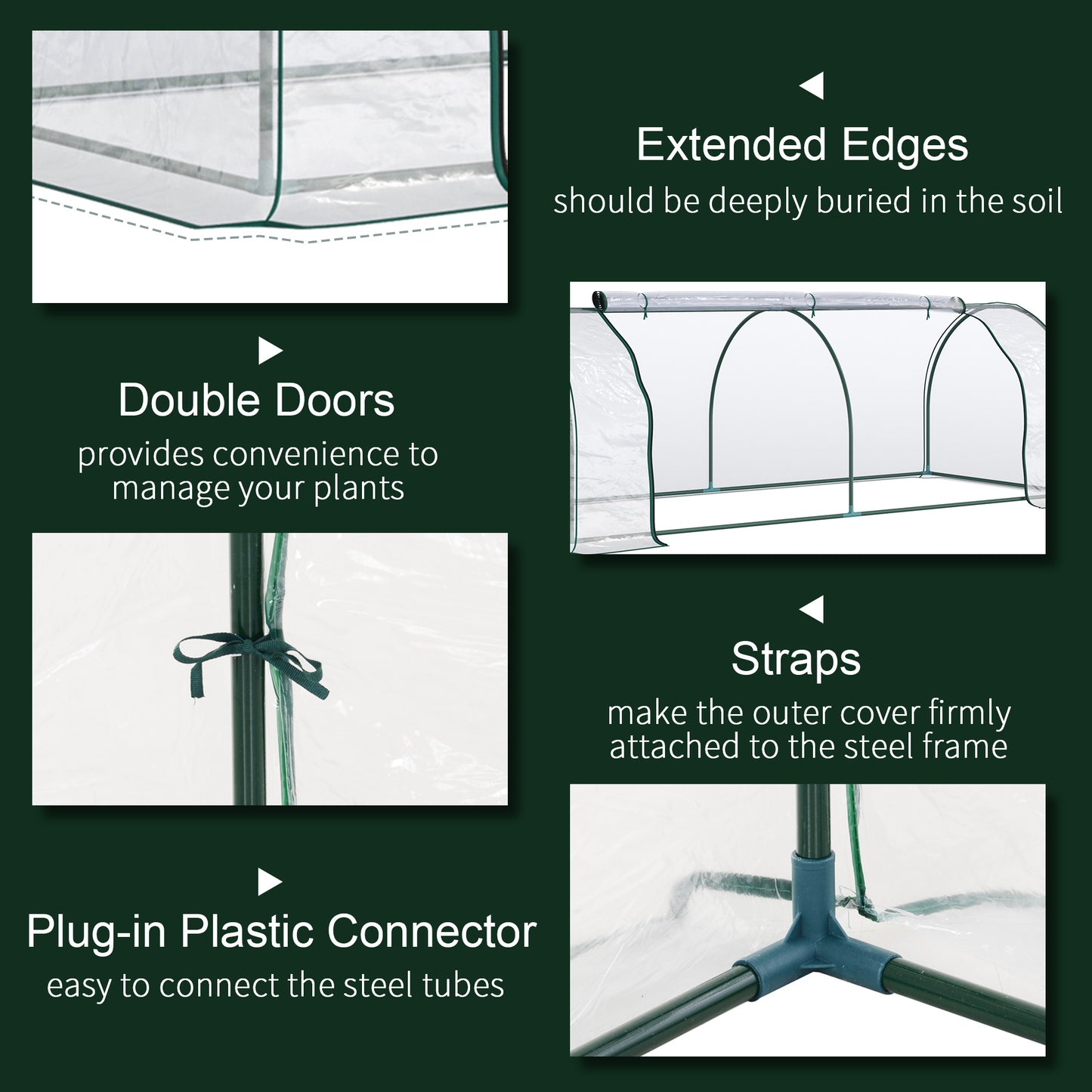 Outsunny PVC Greenhouse Tunnel Steel Frame Transparent 250x100x80cm